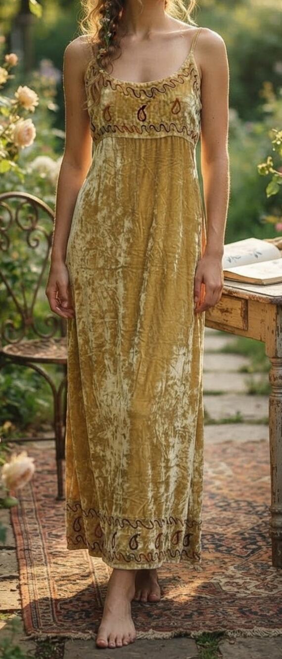 Vintage Y2K Style Sacred Threads Boho Crushed Velvet Maxi Dress